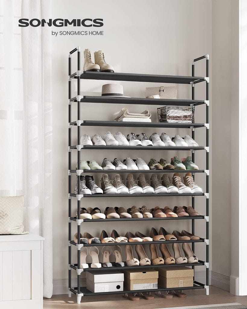 SONGMICS Shoe Rack SONGMICS 10 Tier Metal Shoe Rack Non-Woven Fabric Shelves Holds up to 50 Pairs Black