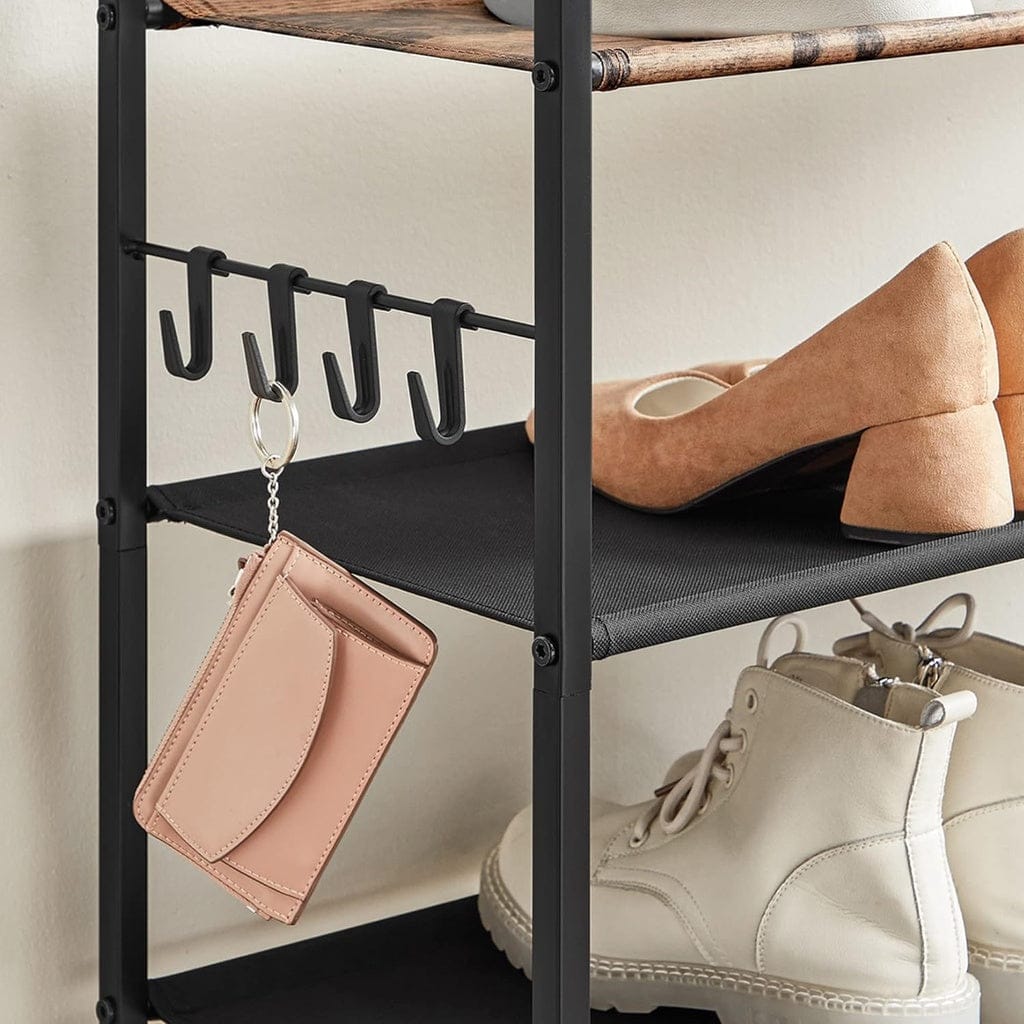 SONGMICS Shoe Rack SONGMICS 5 Tier Shoe Rack Storage Organizer for 20-25 Pairs with 4 Hooks Rustic Brown