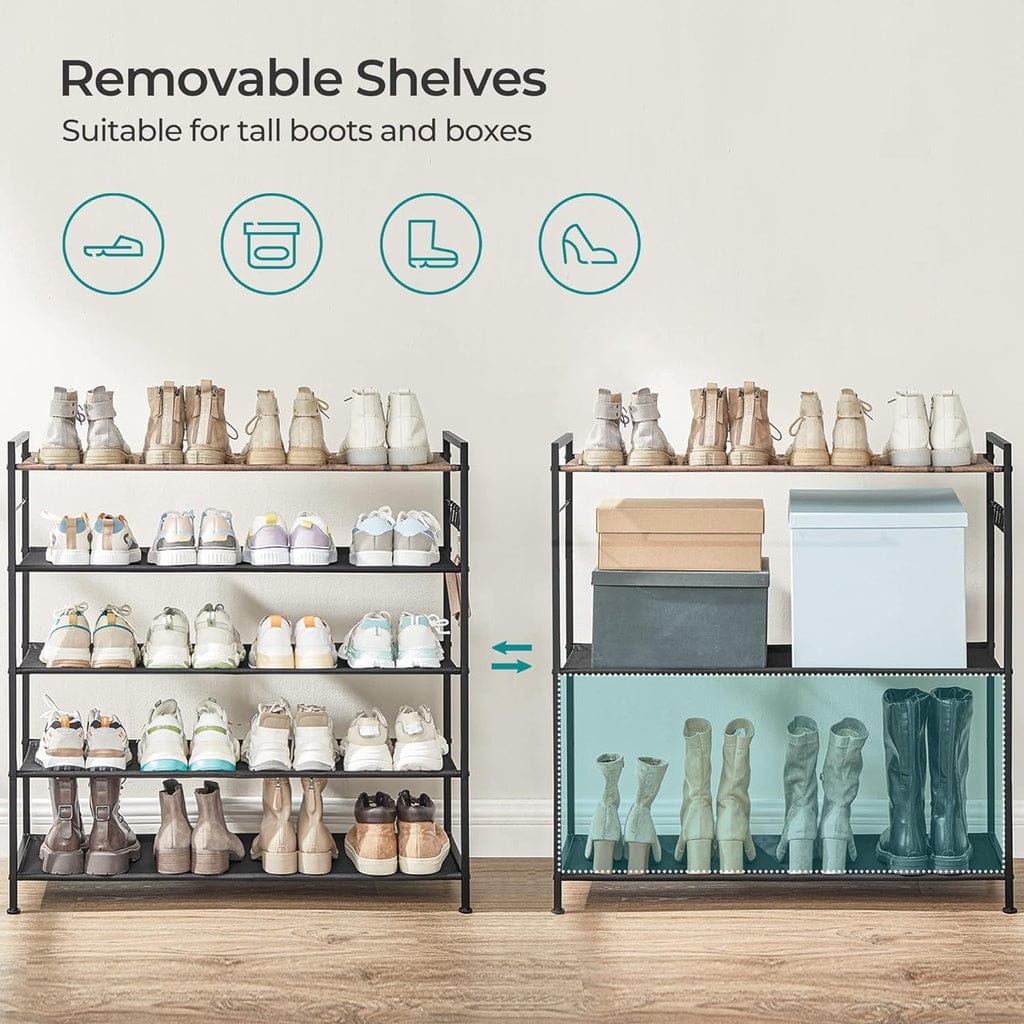 SONGMICS Shoe Rack SONGMICS 5 Tier Shoe Rack Storage Organizer for 20-25 Pairs with 4 Hooks Rustic Brown