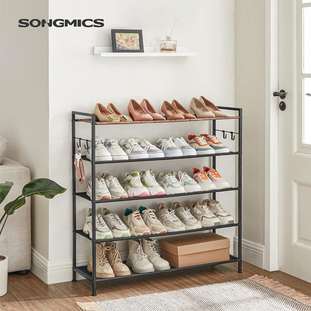SONGMICS Shoe Rack SONGMICS 5 Tier Shoe Rack Storage Organizer for 20-25 Pairs with 4 Hooks Rustic Brown