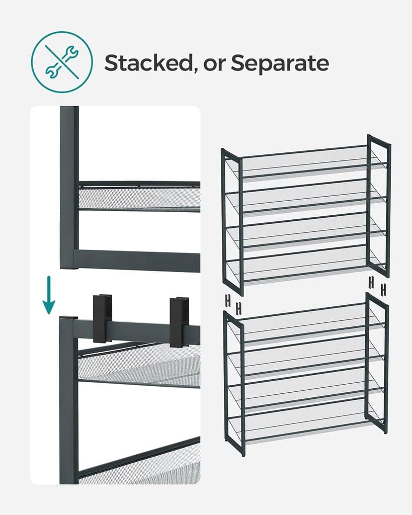 SONGMICS Shoe Rack SONGMICS 8-Tier Shoe Rack Storage 32 pairs with Adjustable Shelves Gray