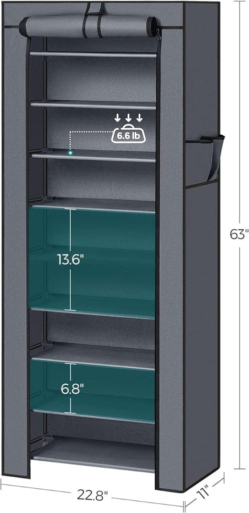 SONGMICS Shoe Rack SONGMICS 9 Tier Shoe Rack for 27-35 Pairs of Shoes with Nonwoven Fabric Cover Grey