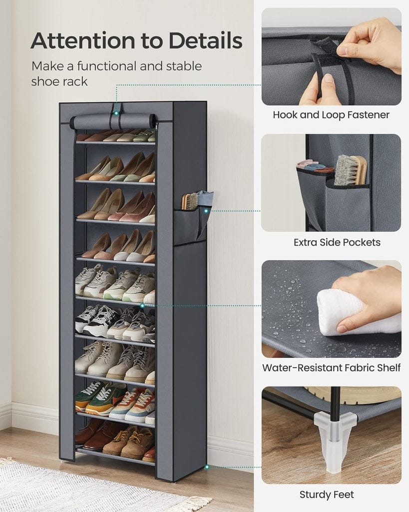 SONGMICS Shoe Rack SONGMICS 9 Tier Shoe Rack for 27-35 Pairs of Shoes with Nonwoven Fabric Cover Grey
