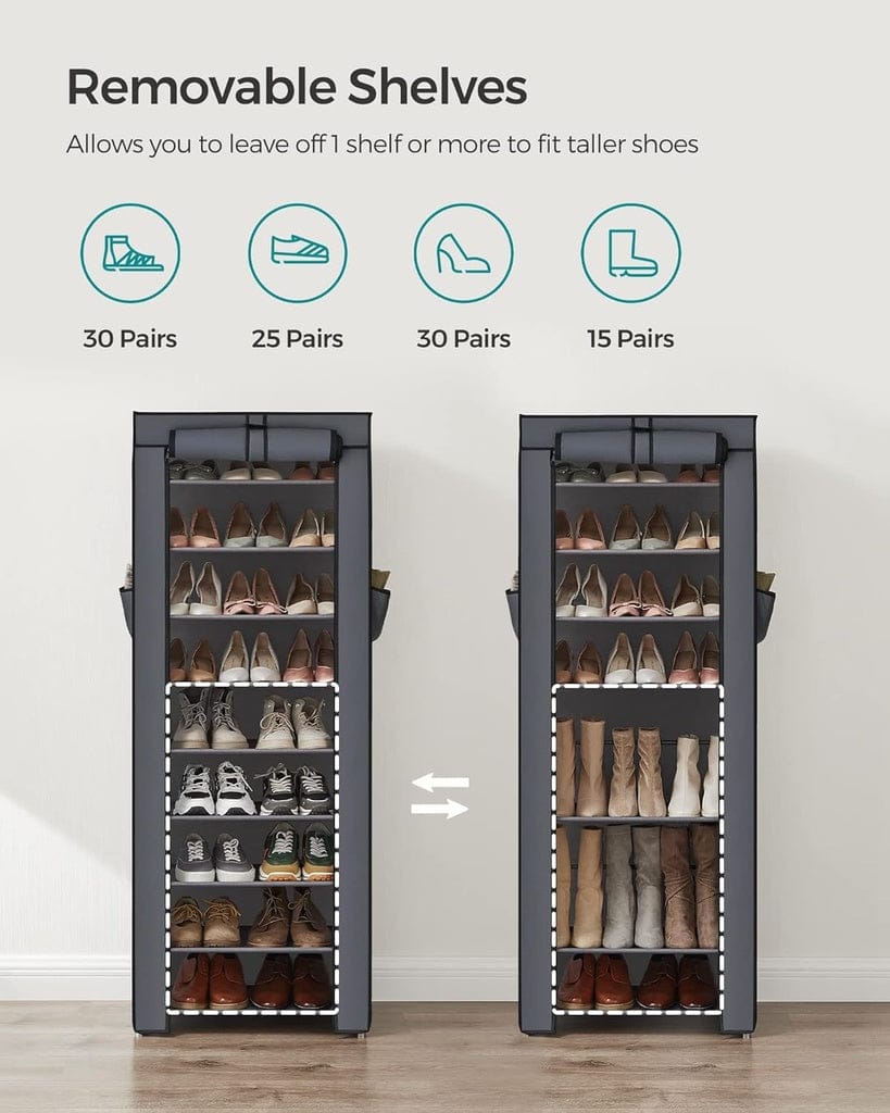 SONGMICS Shoe Rack SONGMICS 9 Tier Shoe Rack for 27-35 Pairs of Shoes with Nonwoven Fabric Cover Grey