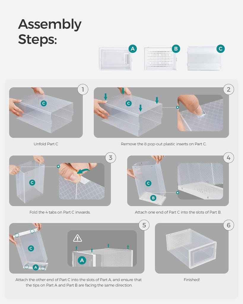 SONGMICS Shoe Rack SONGMICS Pack of 18 Foldable and Stackable Shoe Boxes Fit up to AU Size 11 Transparent and White
