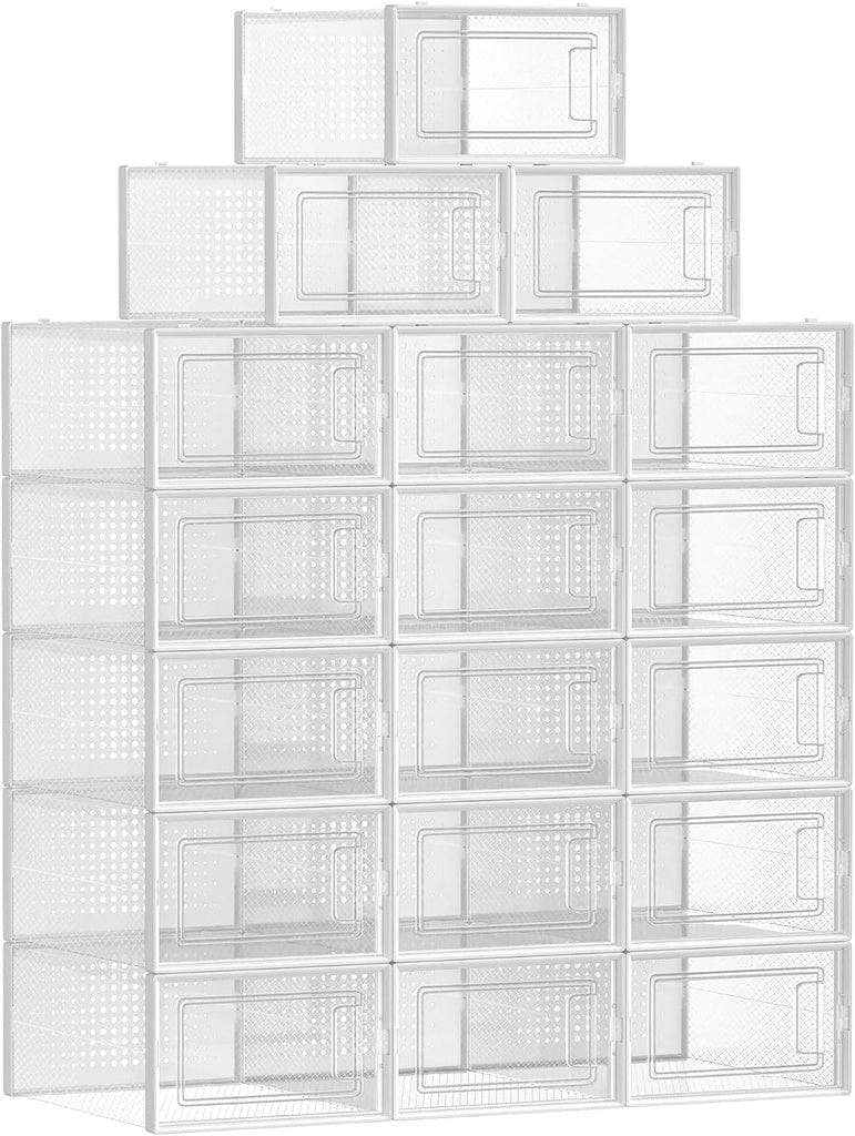 SONGMICS Shoe Rack SONGMICS Pack of 18 Foldable and Stackable Shoe Boxes Fit up to AU Size 11 Transparent and White