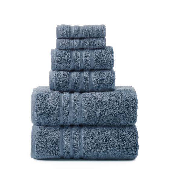 Logan & Mason SUPER DUET 575GSM BLUE Bathroom Towel Set - 6 PCE Amelia