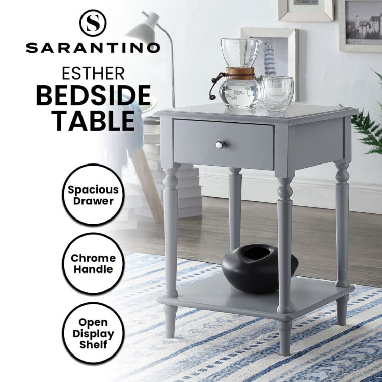 SARANTINO ESTHER BEDSIDE TABLE WITH DRAWER - GREY Sarantino