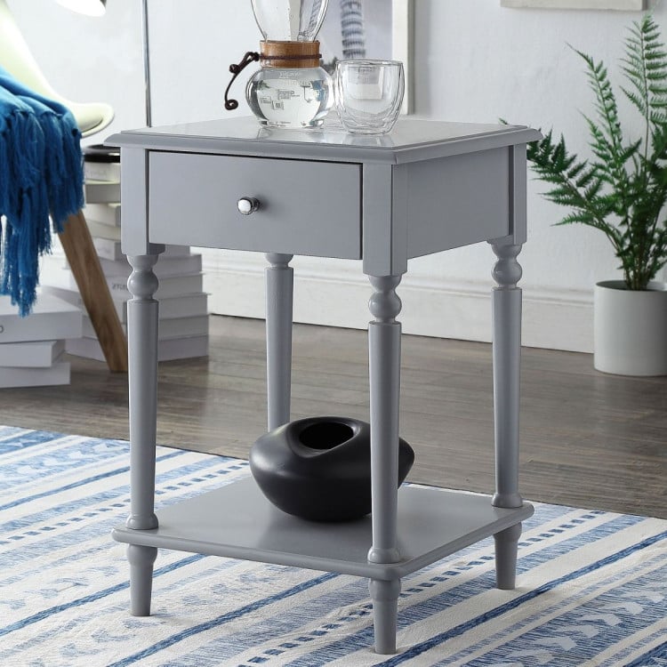 SARANTINO ESTHER BEDSIDE TABLE WITH DRAWER - GREY Sarantino