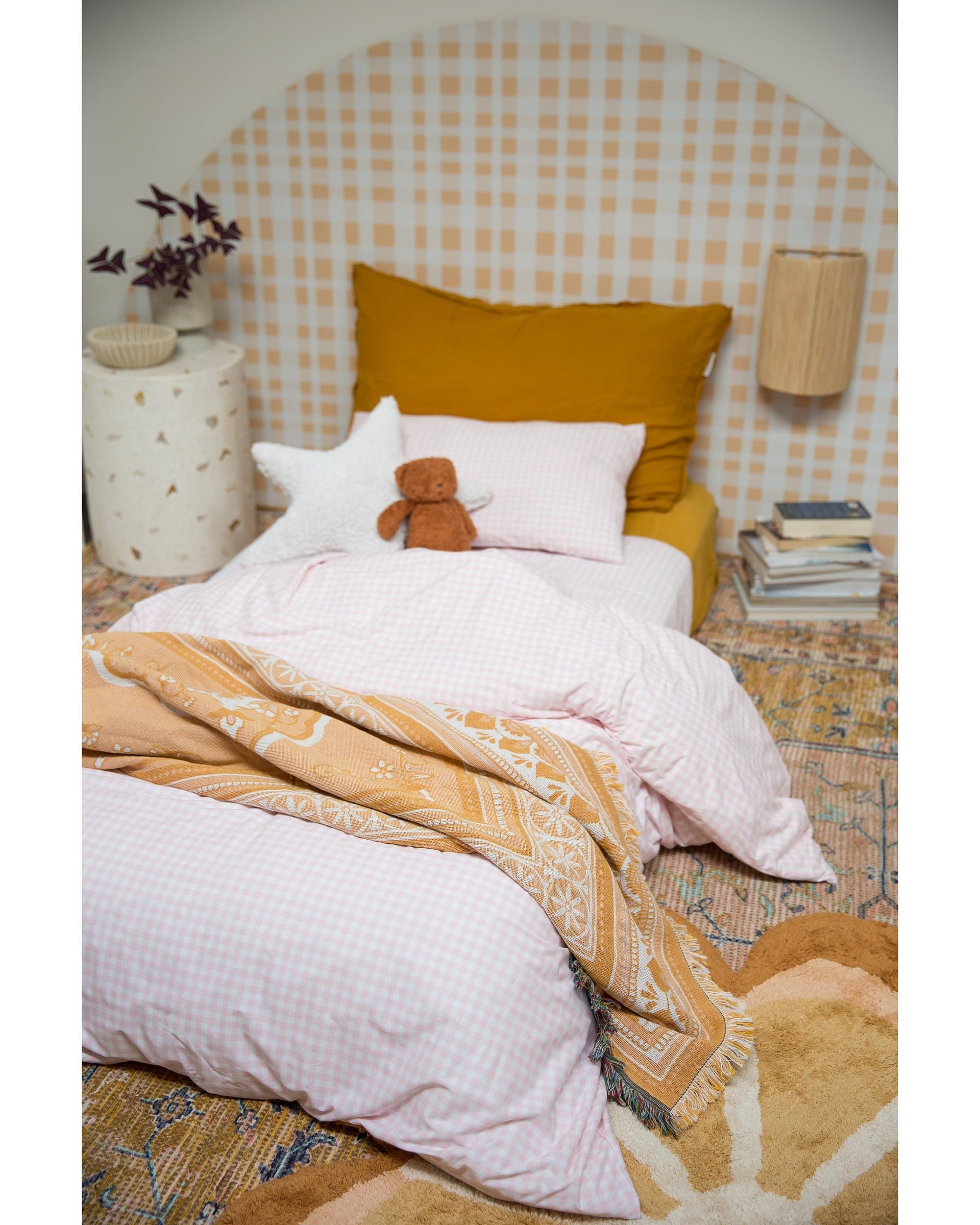 The Midnight Gang Quilt Cover The Midnight Gang Blush Gingham Waterproof Doona Cover