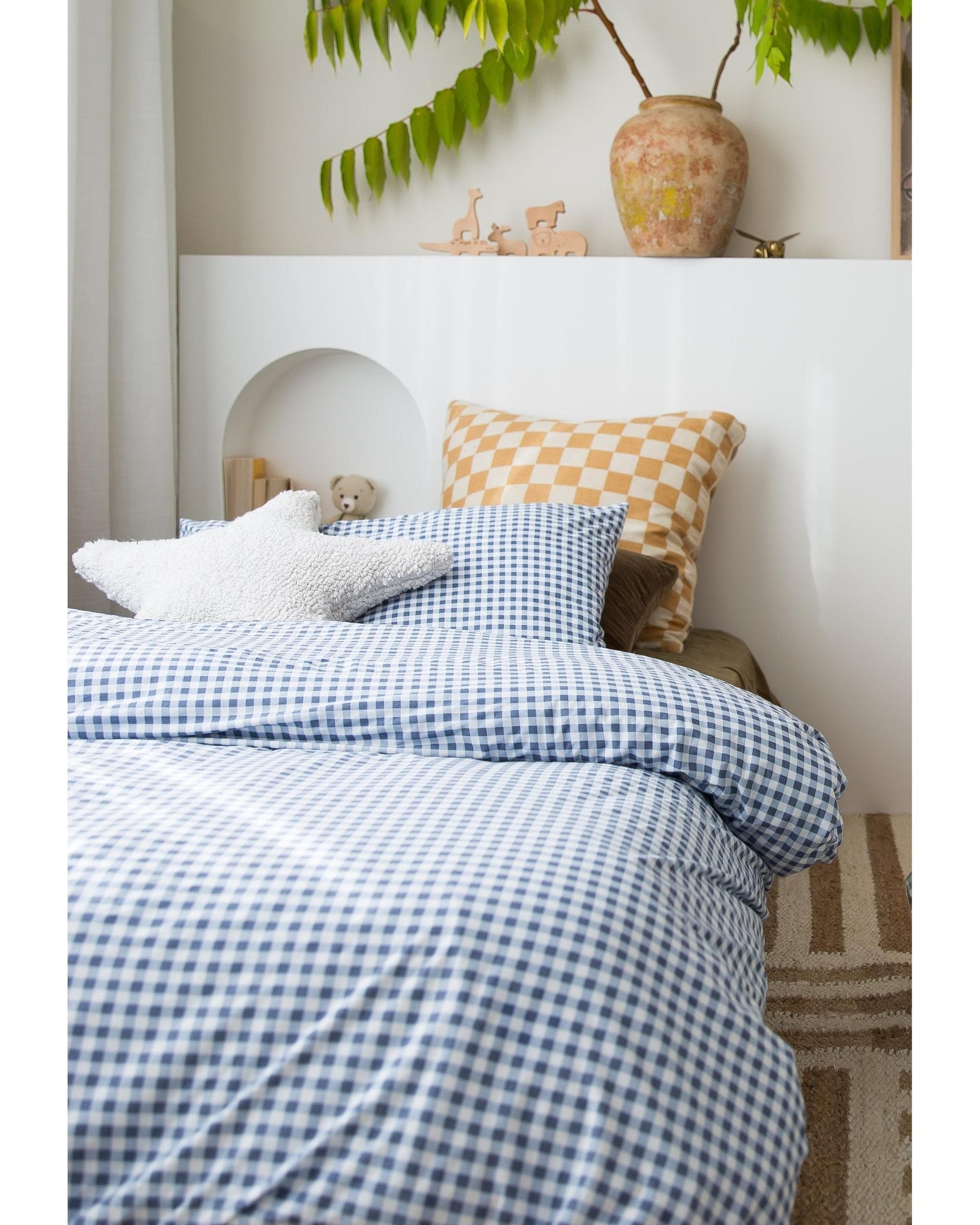 The Midnight Gang Quilt Cover The Midnight Gang Dusty Blue Gingham Waterproof Doona Cover