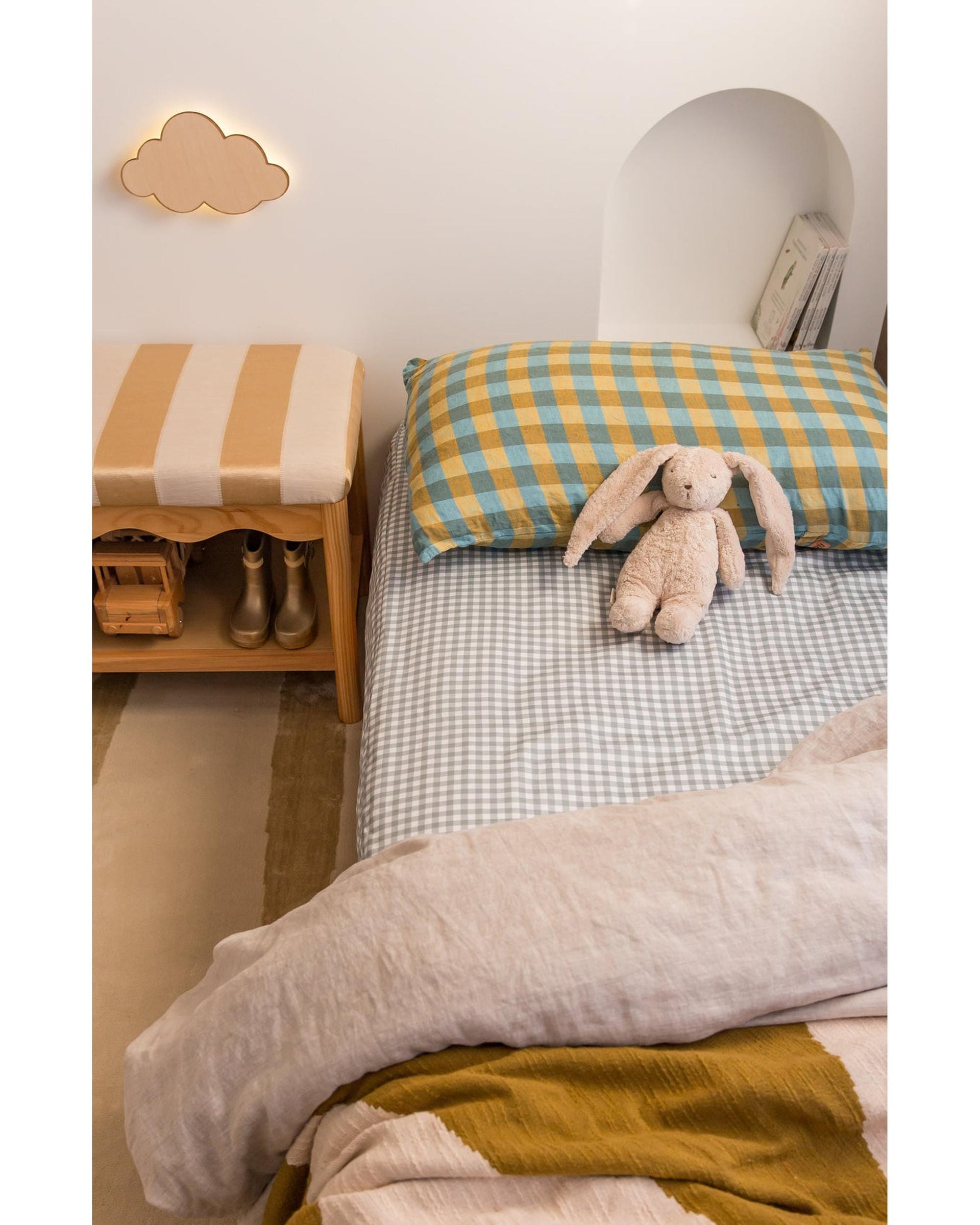 The Midnight Gang Bed Sheets The Midnight Gang Sage Gingham Waterproof Fitted Sheet