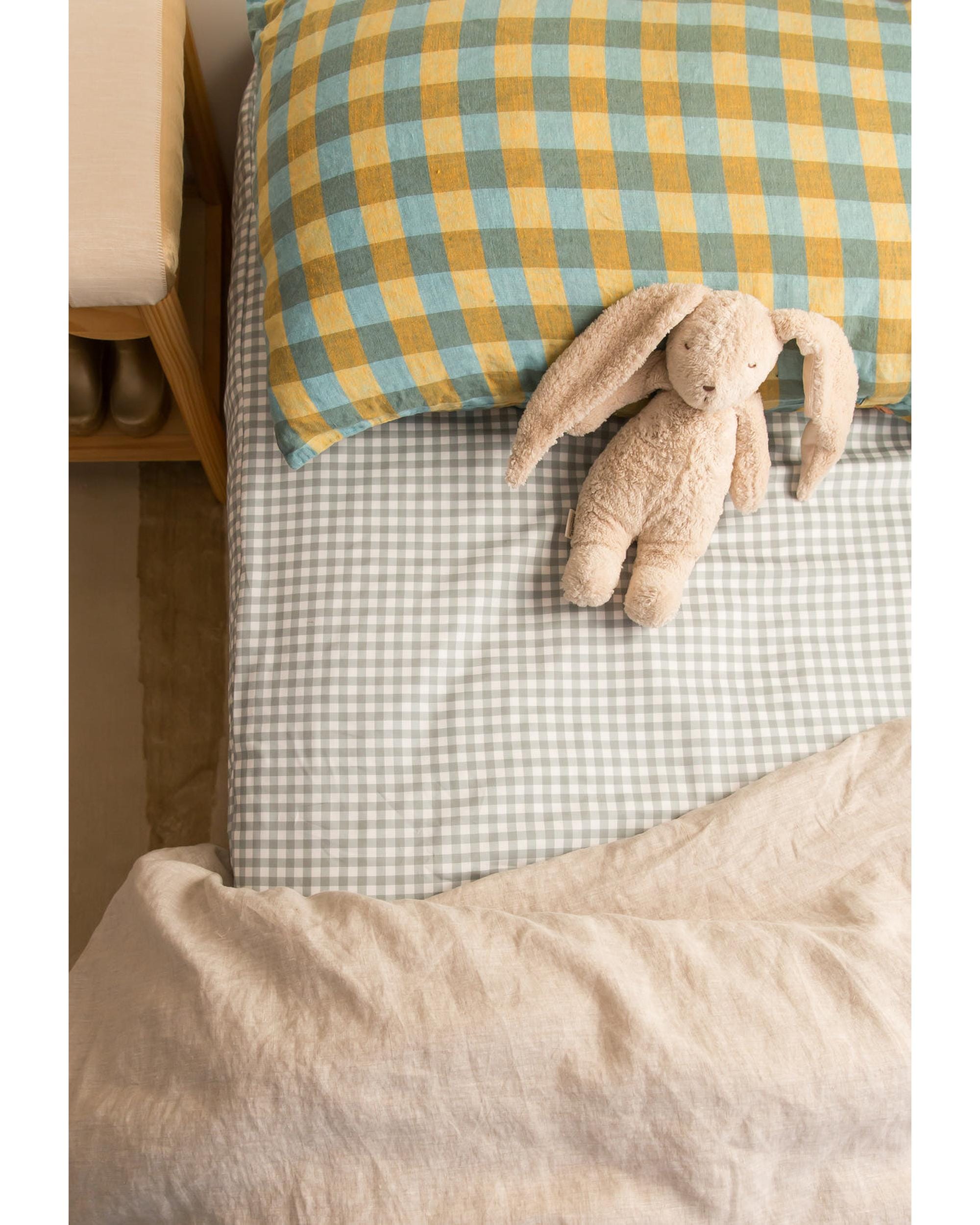The Midnight Gang Bed Sheets The Midnight Gang Sage Gingham Waterproof Fitted Sheet
