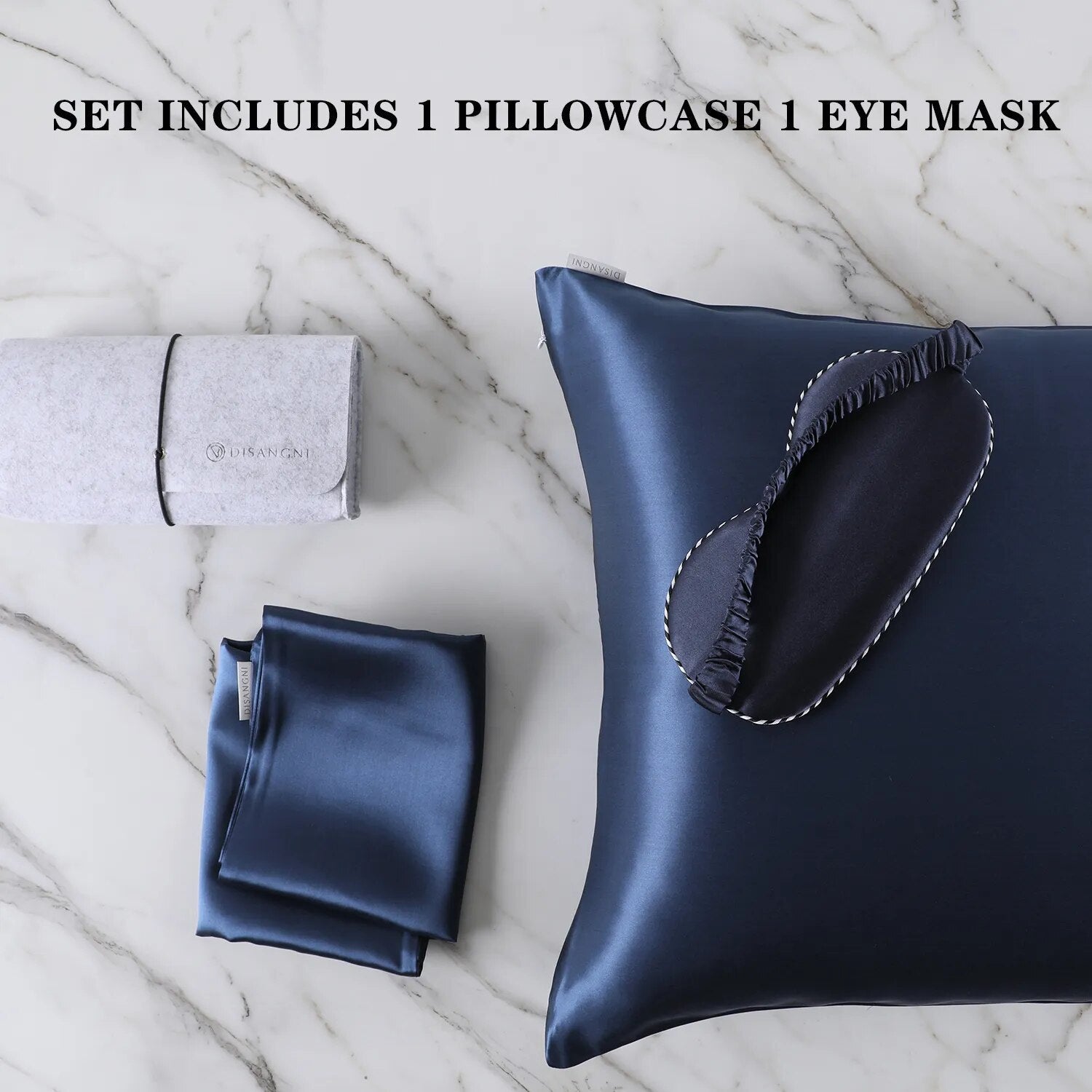 Anyhouz Pillowcase 50x90cm Blue Set with Eye Mask Natural Mulberry Silk for Comfortable and Relaxing Home Bed - King Size