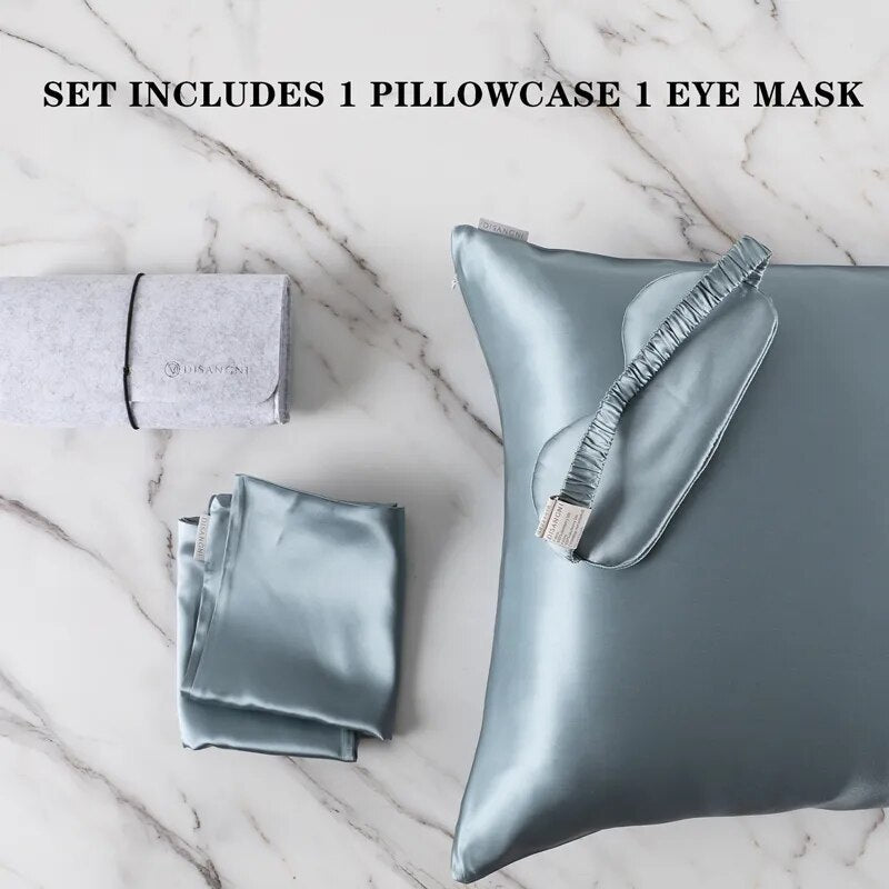 Anyhouz Pillowcase 51x66cm Blue Gray Set with Eye Mask Natural Mulberry Silk for Comfortable and Relaxing Home Bed - Standard Size