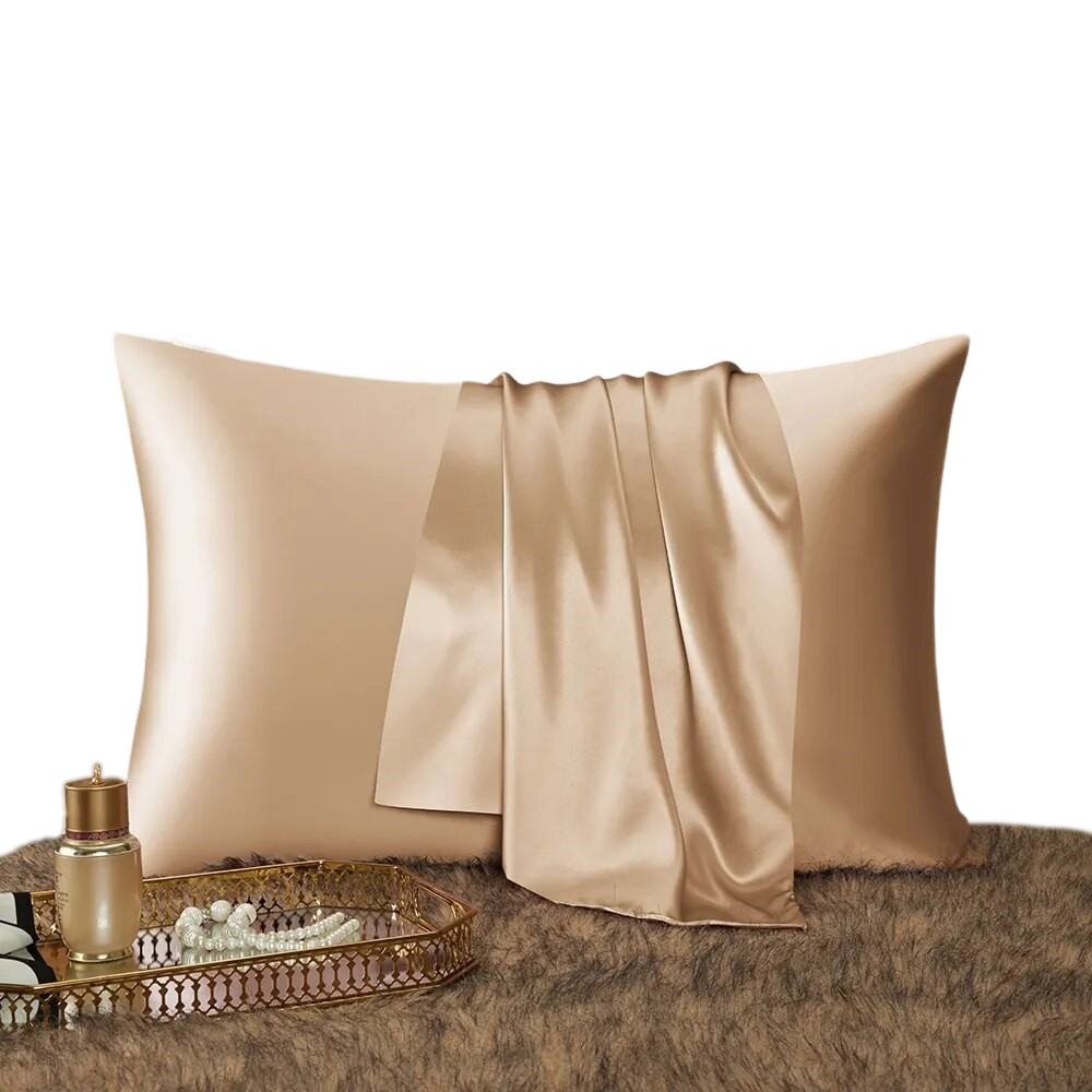 Anyhouz Pillowcase 50x90cm Gold Set with Eye Mask Natural Mulberry Silk for Comfortable and Relaxing Home Bed - King Size