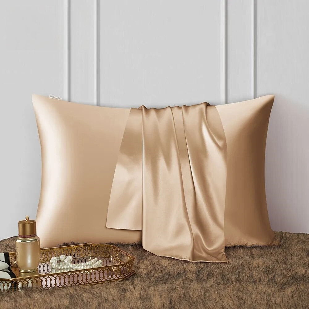 Anyhouz Pillowcase 50x75cm Gold Natural Mulberry Silk For Comfortable And Relaxing Home Bed - Queen Size Pillowcase