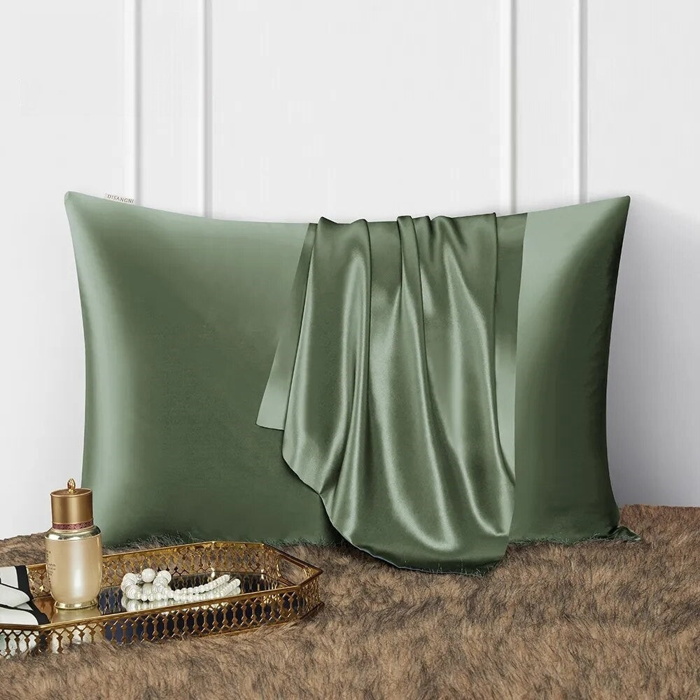 Anyhouz Pillowcase 50x90cm Green Natural Mulberry Silk For Comfortable And Relaxing Home Bed - King Size