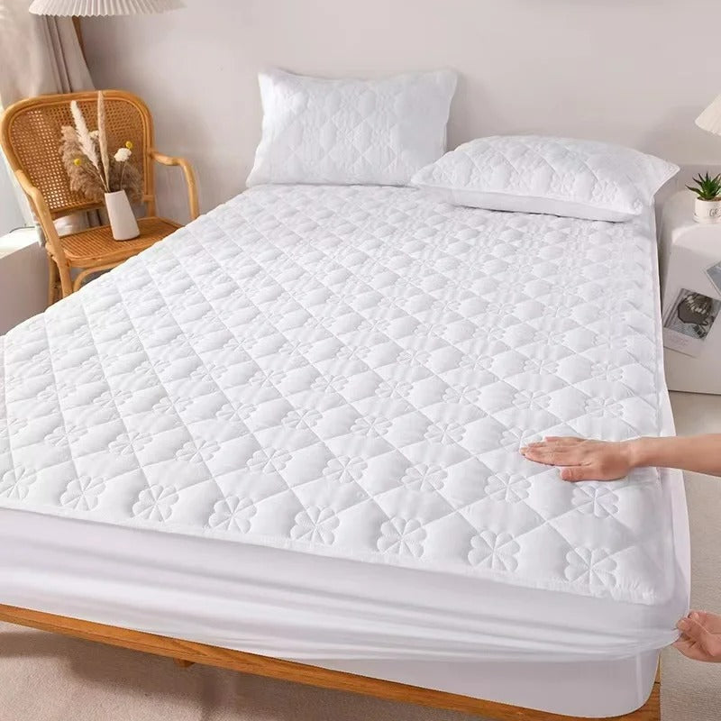 Anyhouz Mattress Cover Floral White Double Size Waterproof Quilted Fitted Bed Sheet