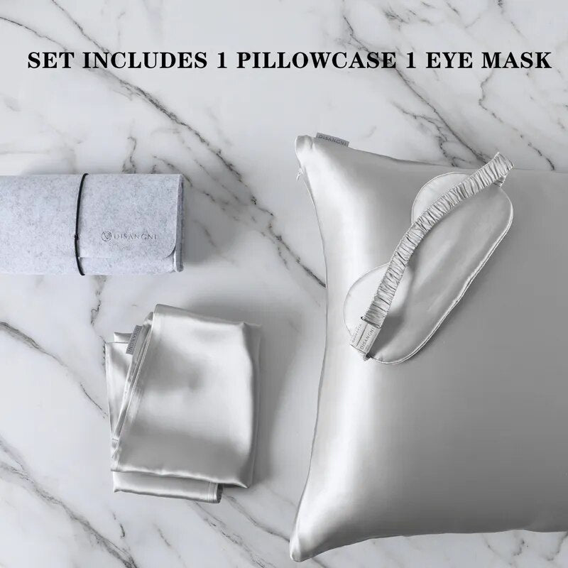 Anyhouz Pillowcase 50x75cm Light Gray Set with Eye Mask Natural Mulberry Silk for Comfortable and Relaxing Home Bed - Queen Size Pillowcase