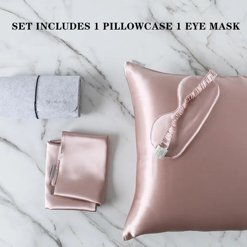 Anyhouz Pillowcase 50x90cm Pink Set with Eye Mask Natural Mulberry Silk for Comfortable and Relaxing Home Bed - King Size