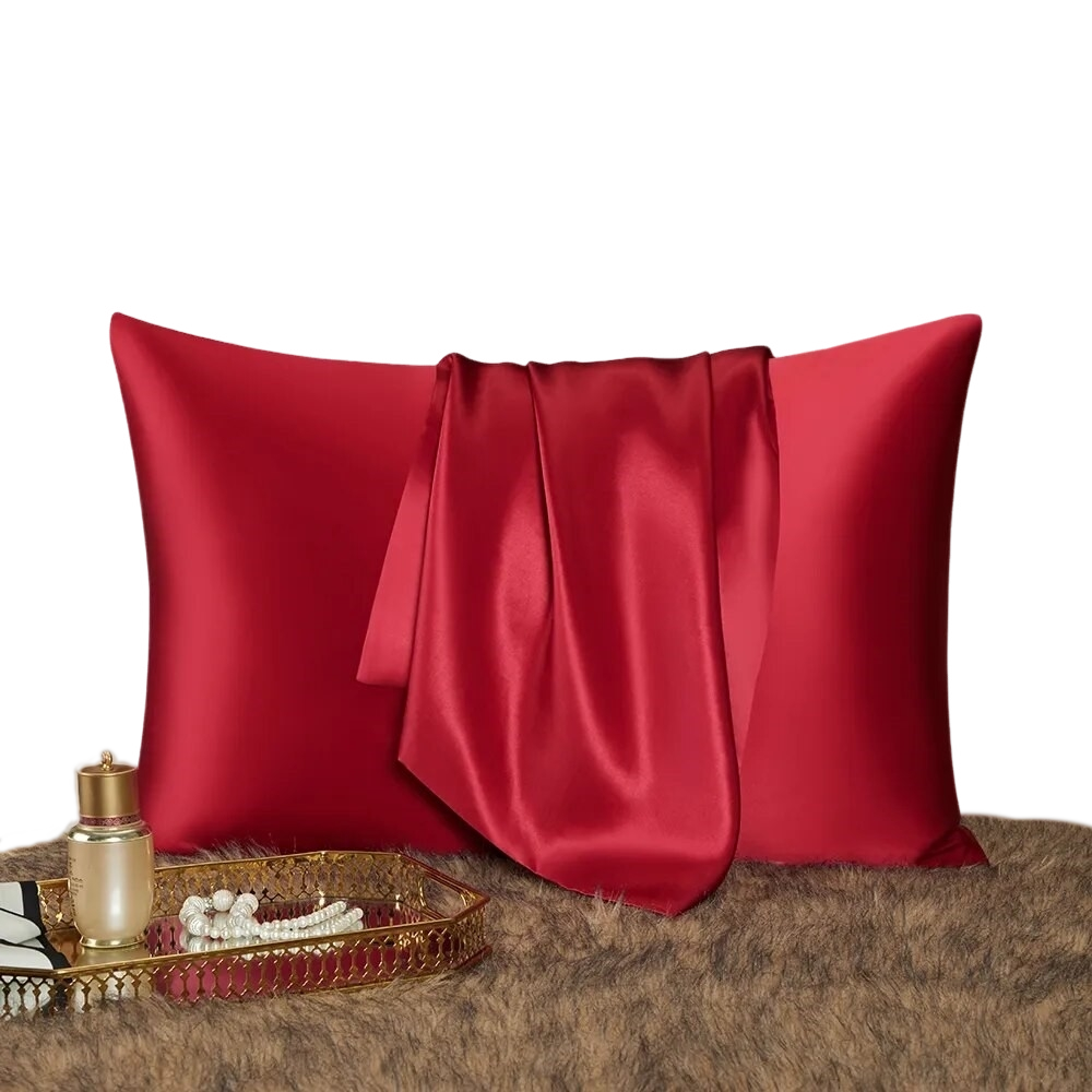 Anyhouz Pillowcase 50x75cm Red Wine Natural Mulberry Silk For Comfortable And Relaxing Home Bed - Queen Size Pillowcase