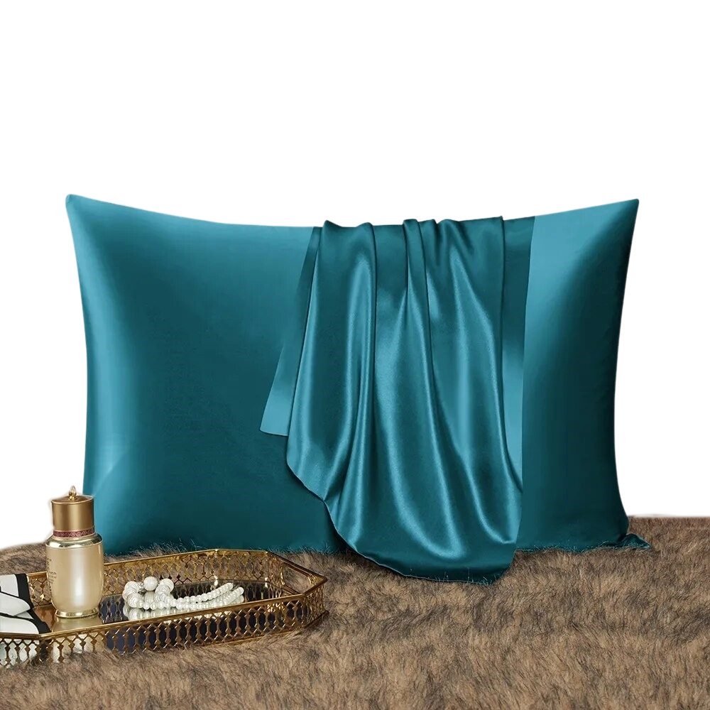 Anyhouz Pillowcase 50x75cm Teal Natural Mulberry Silk For Comfortable And Relaxing Home Bed - Queen Size Pillowcase