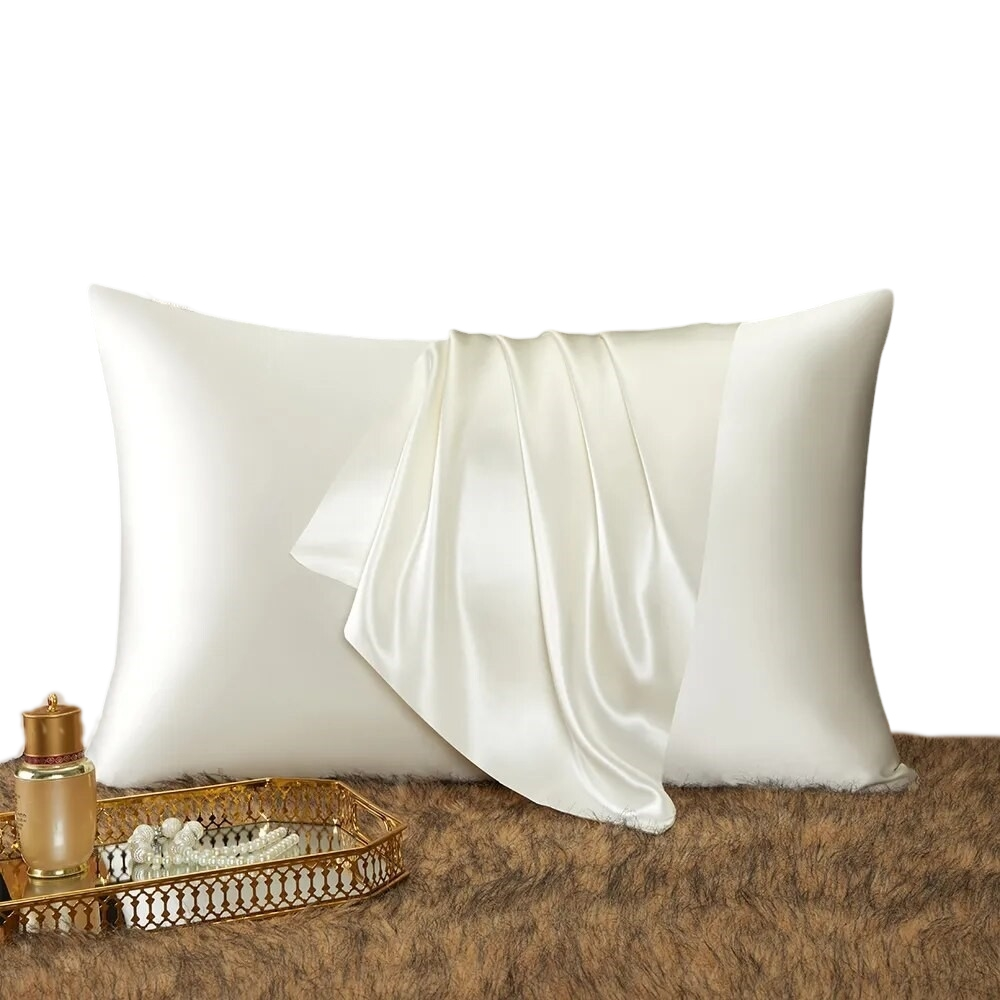 Anyhouz Pillowcase 51x66cm White Natural Mulberry Silk For Comfortable And Relaxing Home Bed - Standard Size