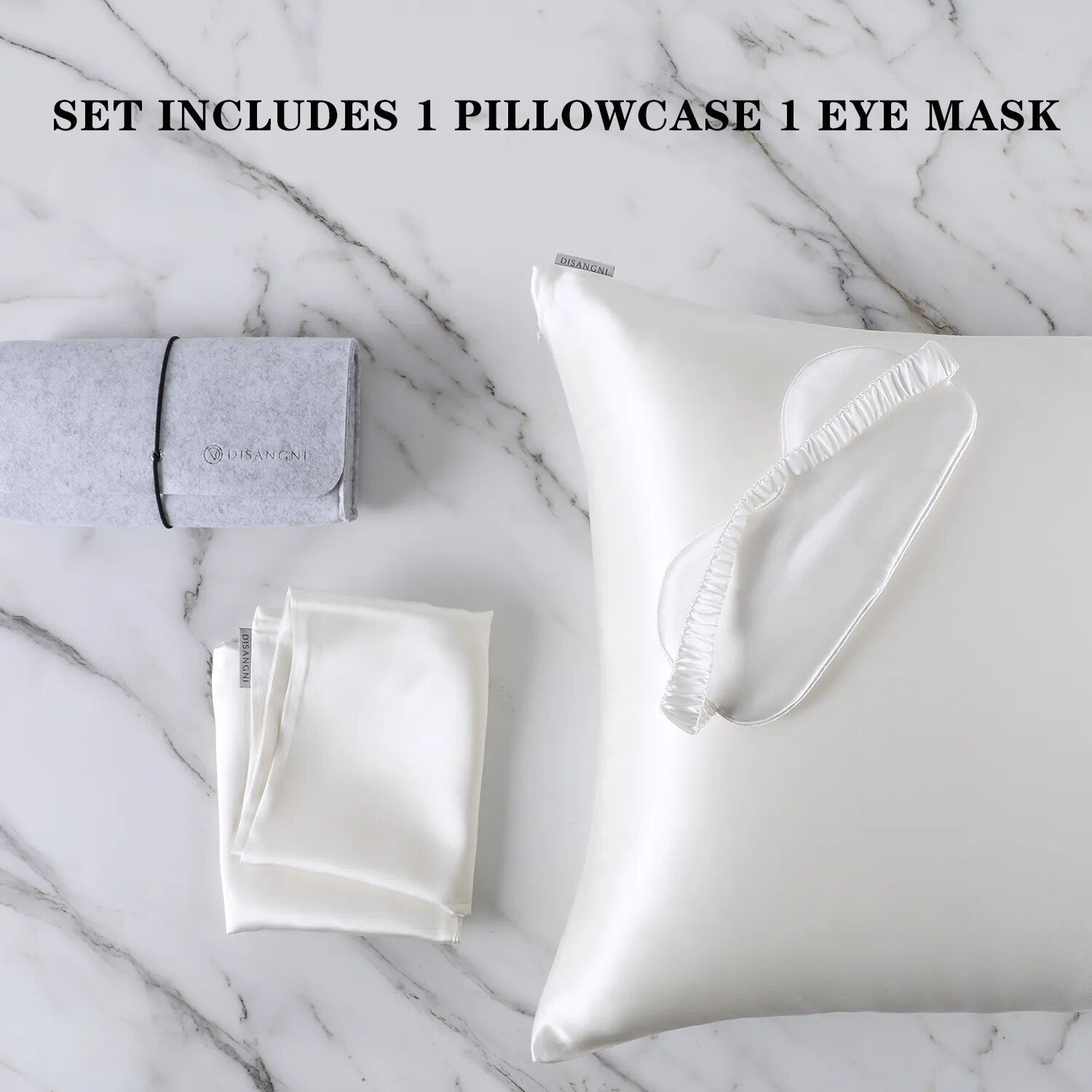 Anyhouz Pillowcase 50x75cm White Set with Eye Mask Natural Mulberry Silk for Comfortable and Relaxing Home Bed - Queen Size Pillowcase