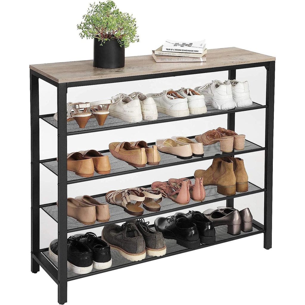 VASAGLE Shoe Rack VASAGLE INDESTIC Shoe Rack Organizer with 4 Mesh Shelves Industrial Greige and Black LBS015B02