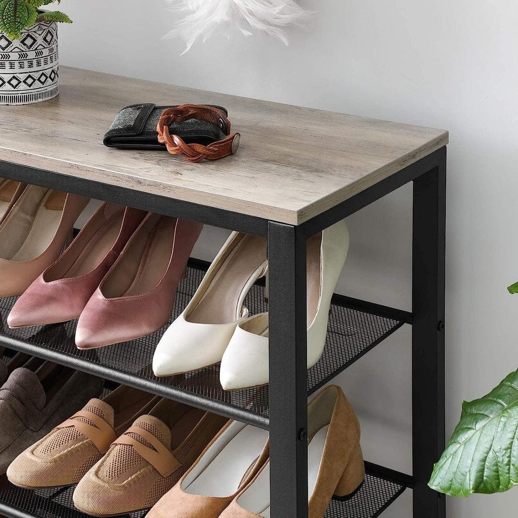 VASAGLE Shoe Rack VASAGLE INDESTIC Shoe Rack Organizer with 4 Mesh Shelves Industrial Greige and Black LBS015B02