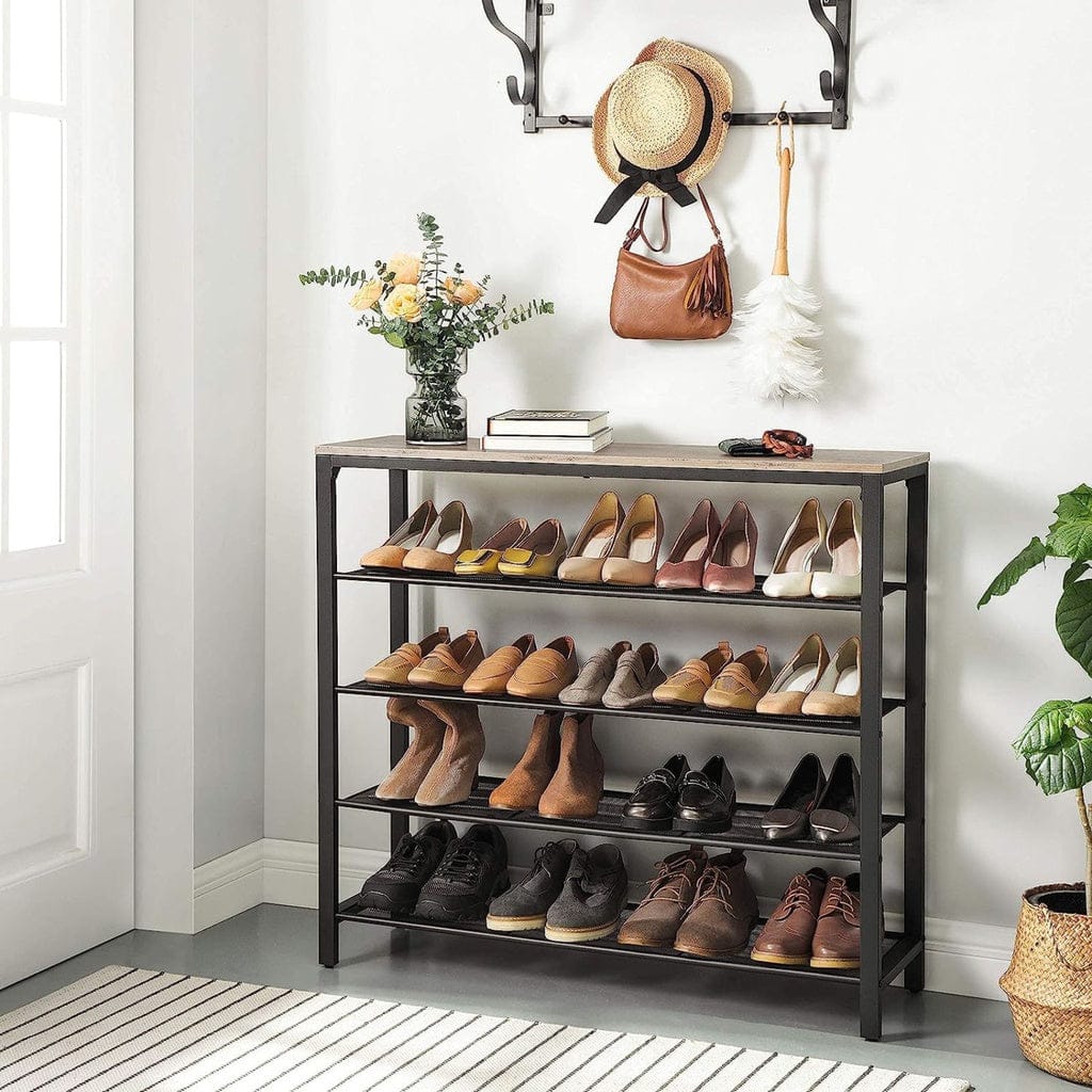 VASAGLE Shoe Rack VASAGLE INDESTIC Shoe Rack Organizer with 4 Mesh Shelves Industrial Greige and Black LBS015B02