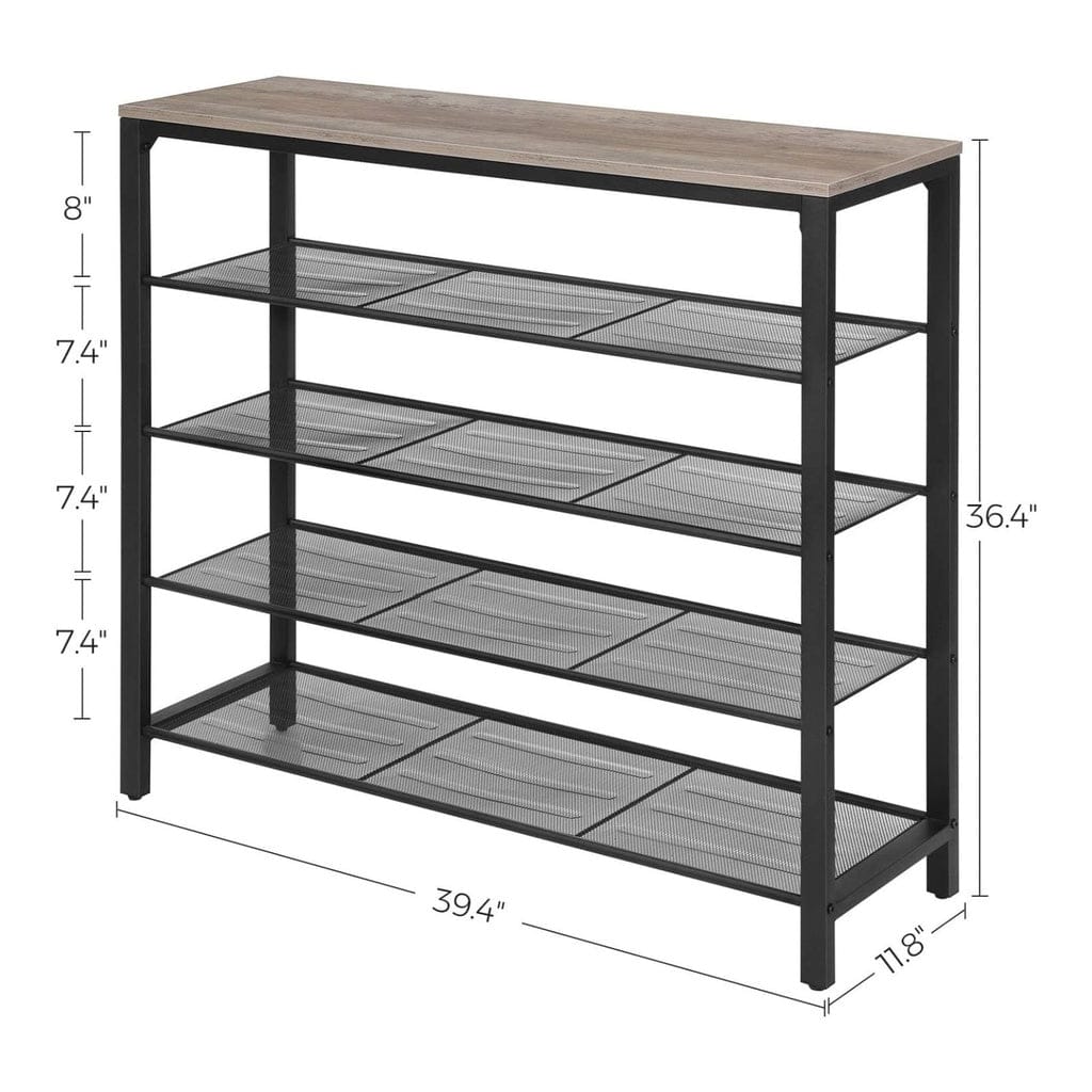VASAGLE Shoe Rack VASAGLE INDESTIC Shoe Rack Organizer with 4 Mesh Shelves Industrial Greige and Black LBS015B02