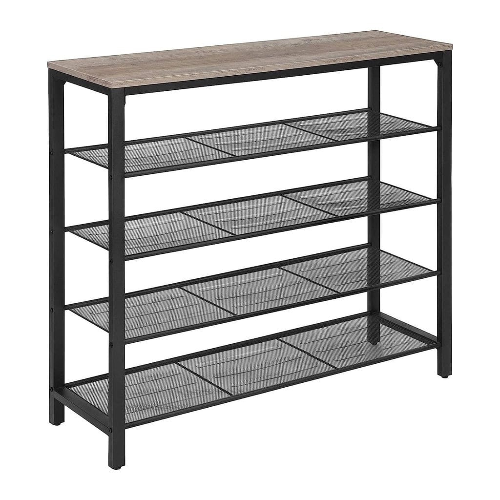 VASAGLE Shoe Rack VASAGLE INDESTIC Shoe Rack Organizer with 4 Mesh Shelves Industrial Greige and Black LBS015B02