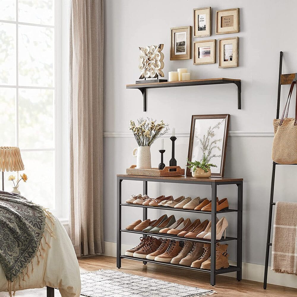 VASAGLE Shoe Rack VASAGLE Shoe Storage Bench with 3 Mesh Shelves Rustic Brown