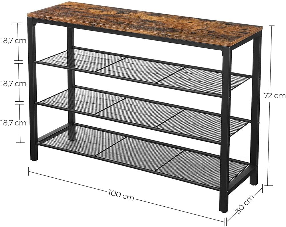 VASAGLE Shoe Rack VASAGLE Shoe Storage Bench with 3 Mesh Shelves Rustic Brown