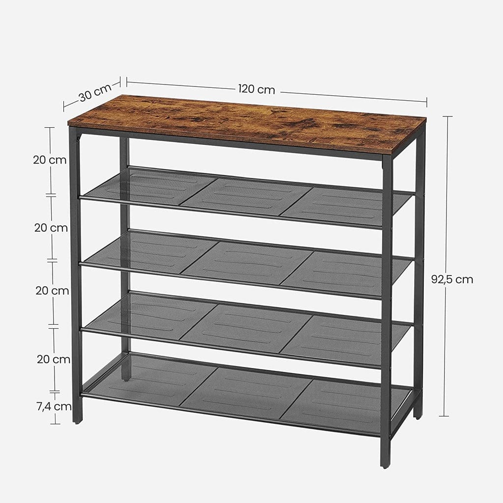 VASAGLE Shoe Rack VASAGLE Shoe Storage Bench with 4 Mesh Shelves Rustic Brown