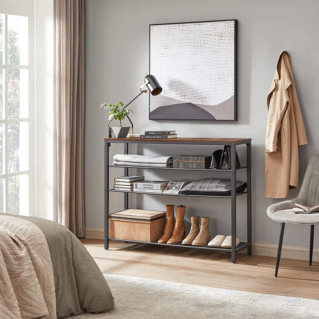 VASAGLE Shoe Rack VASAGLE Shoe Storage Bench with 4 Mesh Shelves Rustic Brown