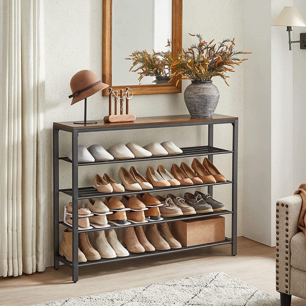 VASAGLE Shoe Rack VASAGLE Shoe Storage Bench with 4 Mesh Shelves Rustic Brown