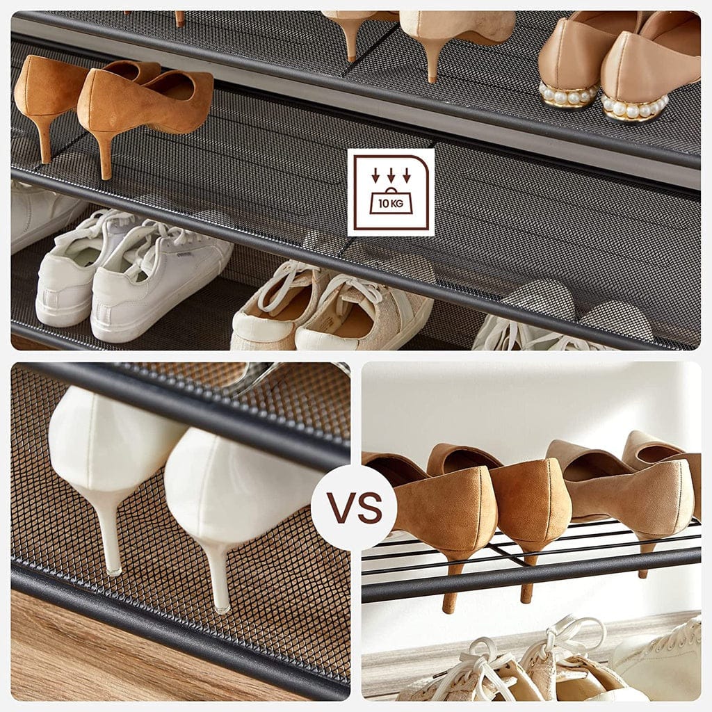 VASAGLE Shoe Rack VASAGLE Shoe Storage Bench with 4 Mesh Shelves Rustic Brown