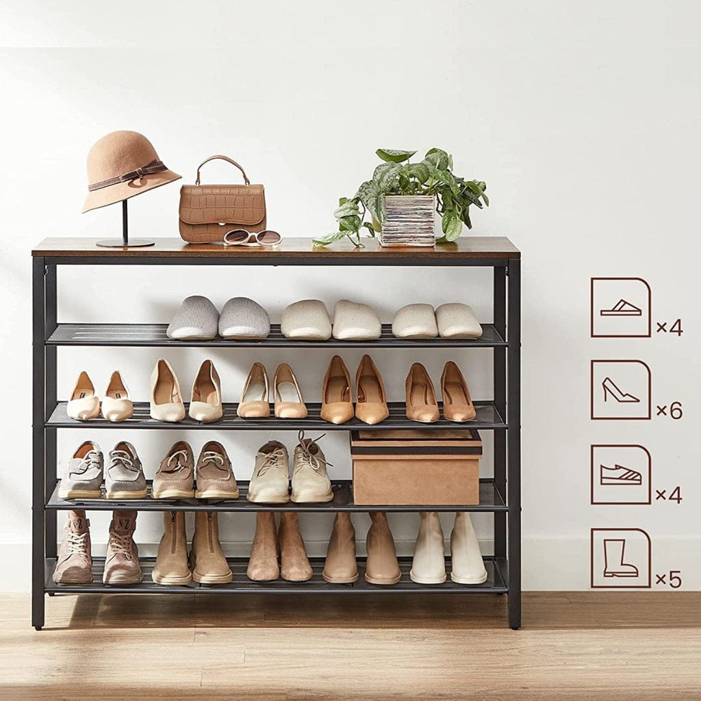 VASAGLE Shoe Rack VASAGLE Shoe Storage Bench with 4 Mesh Shelves Rustic Brown