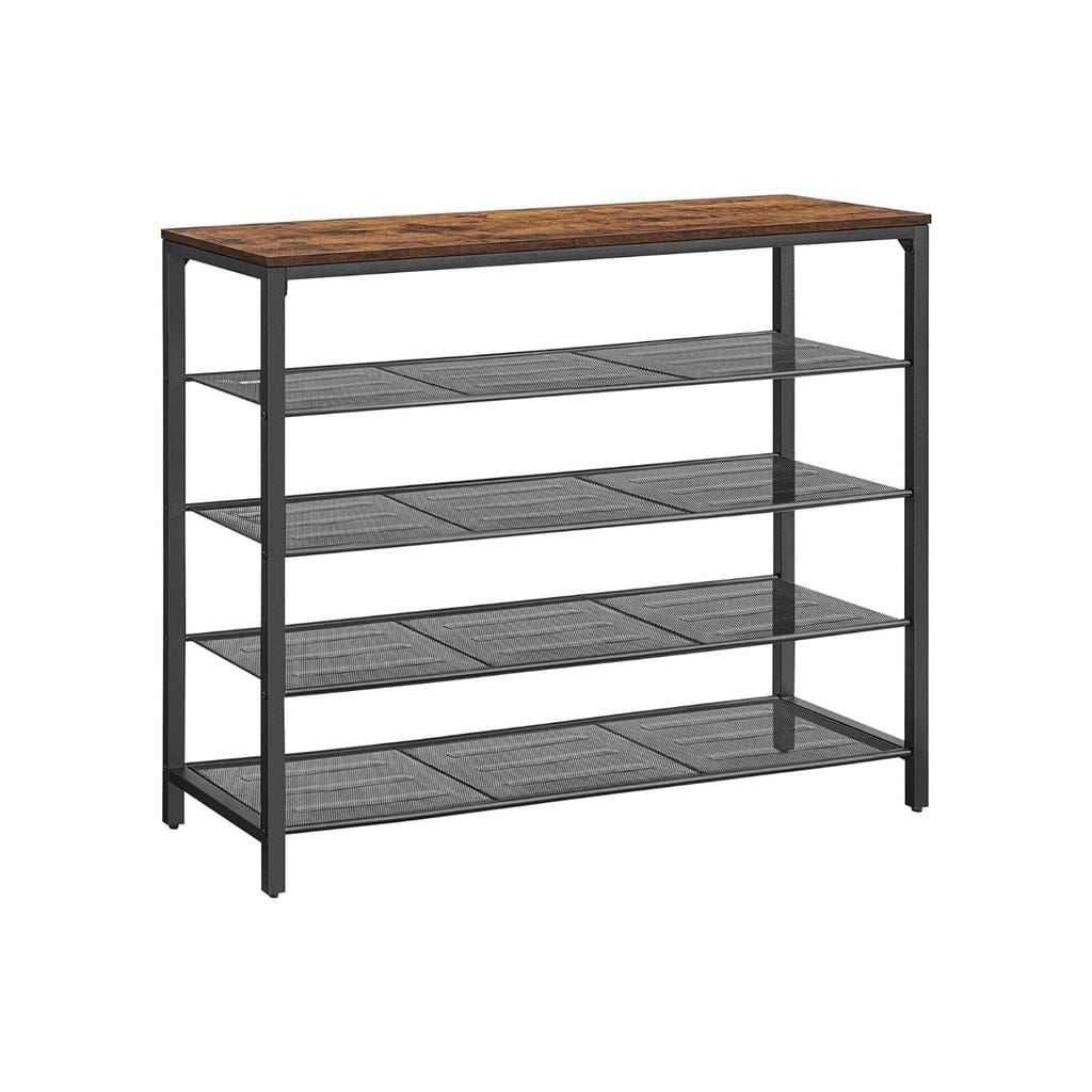 VASAGLE Shoe Rack VASAGLE Shoe Storage Bench with 4 Mesh Shelves Rustic Brown