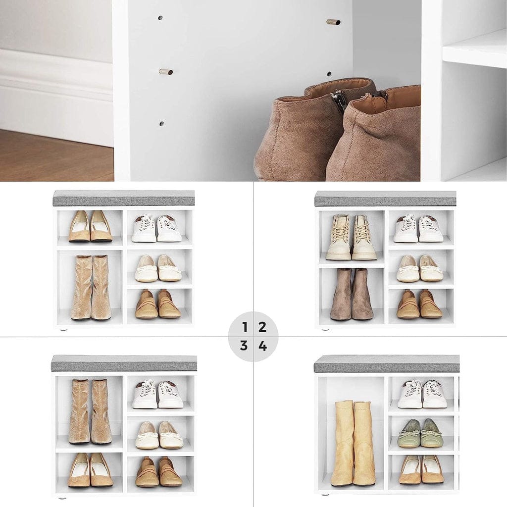 VASAGLE Shoe Rack VASAGLE Storage Shoe Bench 10 Compartments with Cushion White and Gray LHS010W01