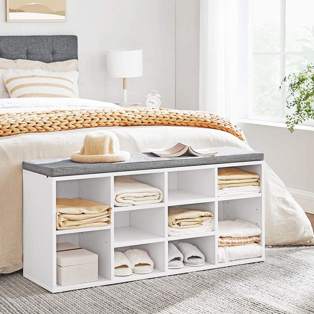 VASAGLE Shoe Rack VASAGLE Storage Shoe Bench 10 Compartments with Cushion White and Gray LHS010W01
