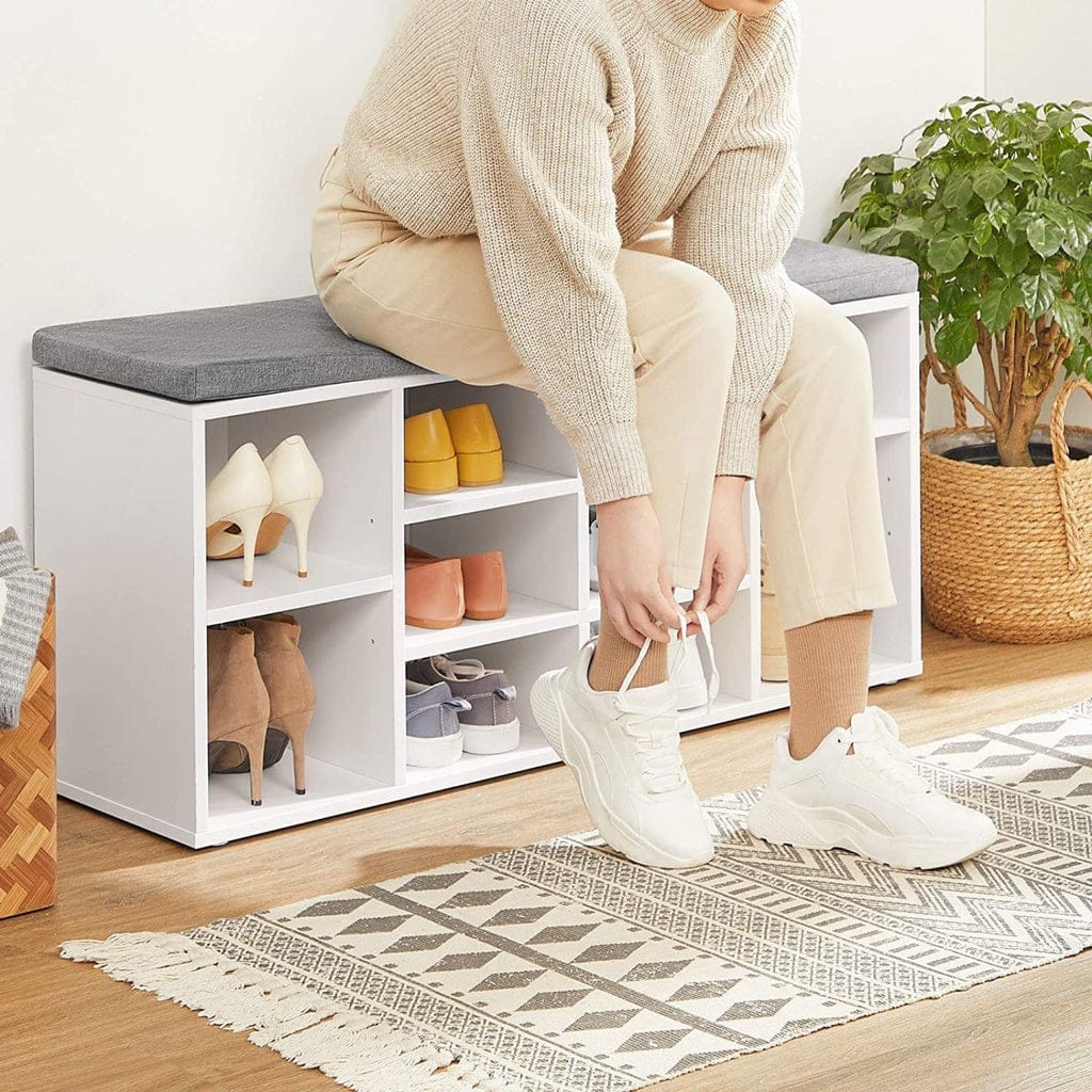 VASAGLE Shoe Rack VASAGLE Storage Shoe Bench 10 Compartments with Cushion White and Gray LHS010W01