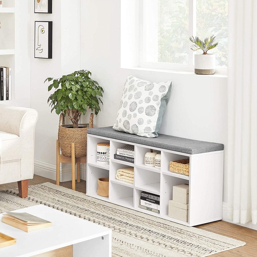 VASAGLE Shoe Rack VASAGLE Storage Shoe Bench 10 Compartments with Cushion White and Gray LHS010W01
