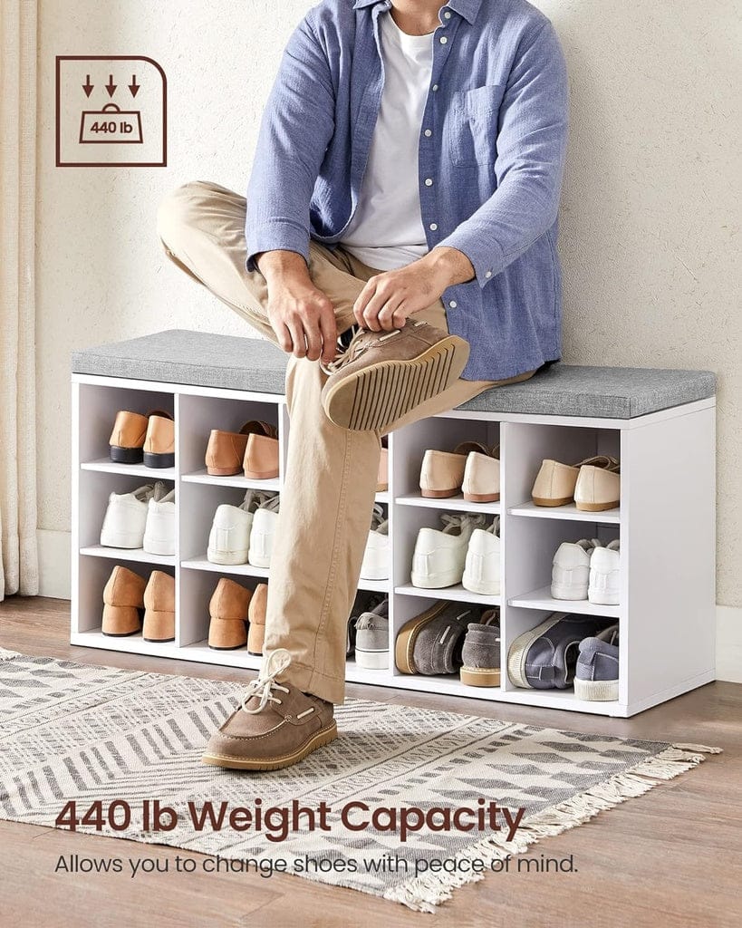 VASAGLE Shoe Rack VASAGLE Storage Shoe Bench 15 Compartments with Cushion White and Grey