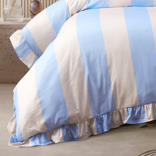 Vintage Design Candy Ruffle Blue Washed Cotton Quilt Cover Set Vintage Design