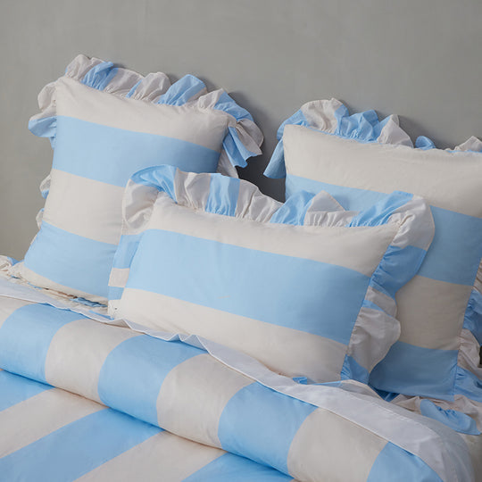 Vintage Design Candy Ruffle Blue Washed Cotton Quilt Cover Set Vintage Design