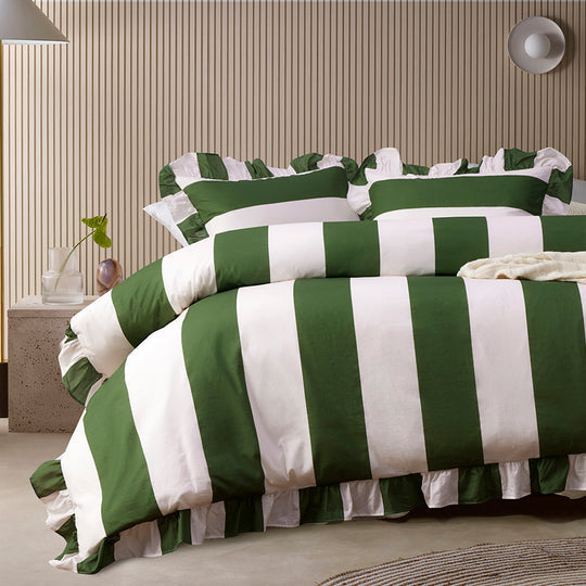 Vintage Design Candy Ruffle Green Washed Cotton Quilt Cover Set Vintage Design